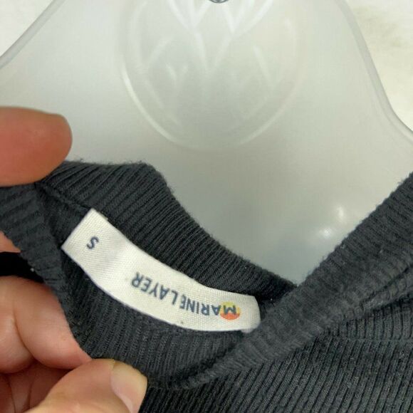 Marine Layer Tinley Tulip Open Back Top Womens Small Black Rib Knit Long Sleeves - Picture 11 of 12